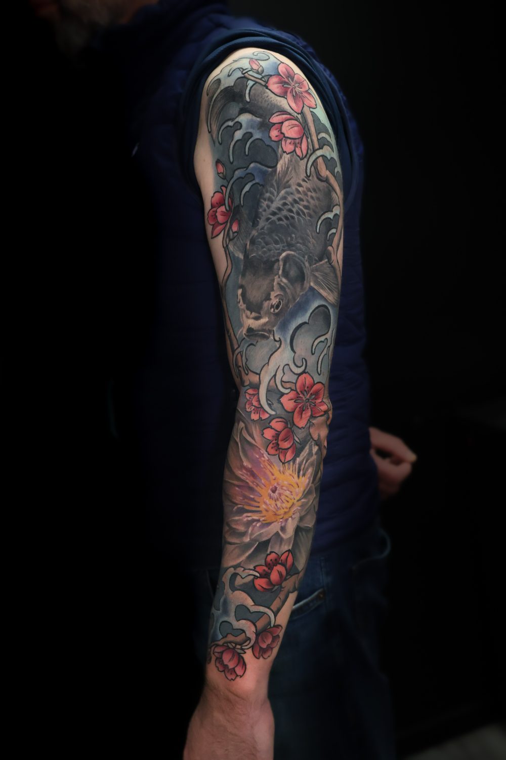 Japanese koi and blossom sleeve